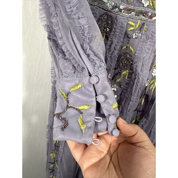 NWT $698 Mac Duggal [ 4 ] Long Sleeve‎ Embroidered Wrap Midi Dress Lilac G1710 - Picture 11 of 16